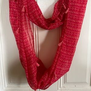 Infinity scarf; bohemian style; bright colors with tassels